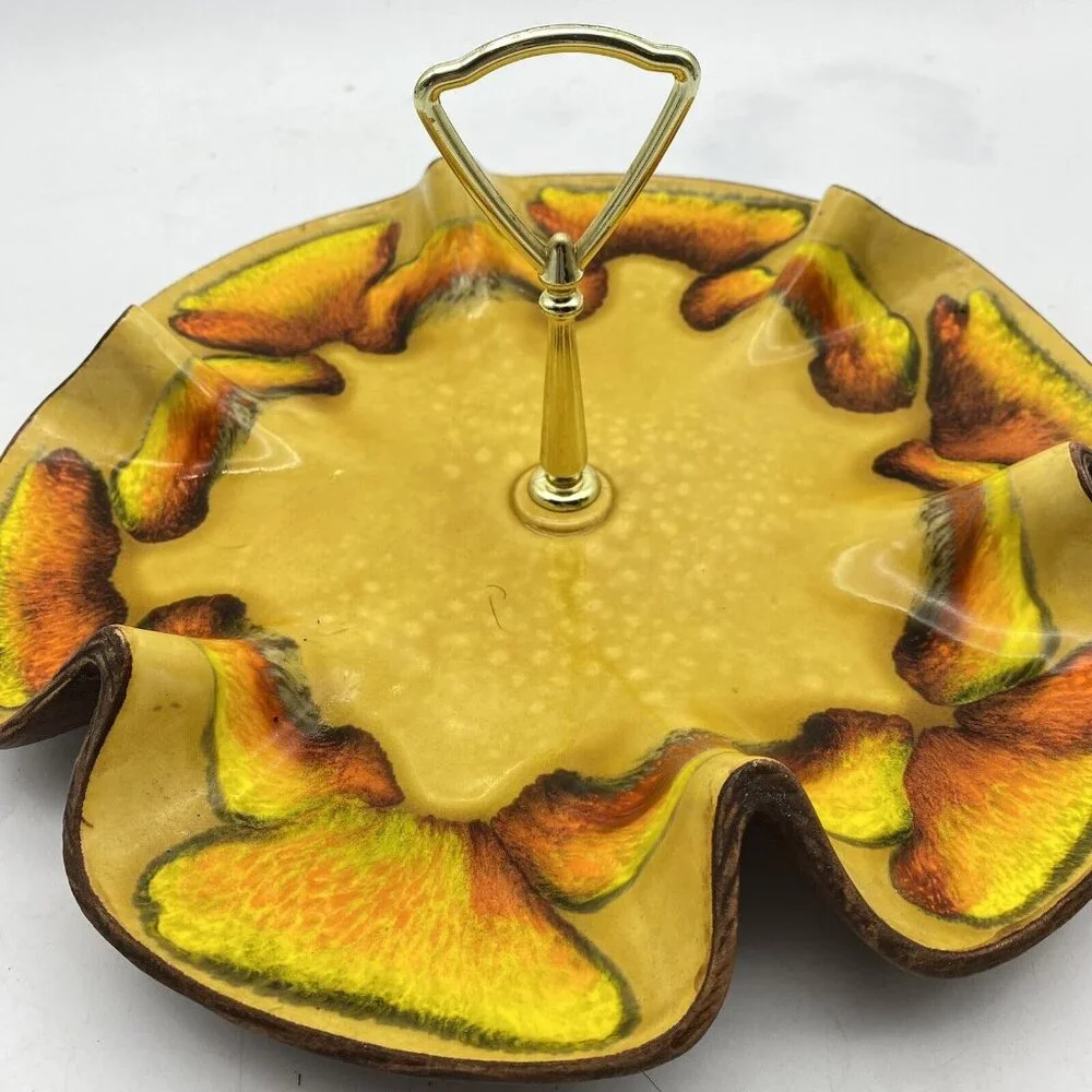 MCM Sequoia Ware Tidbit Serving Tray Yellow‎ Wave California Art Pottery USA VTG